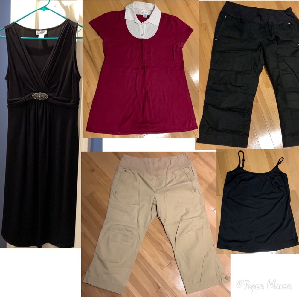 🍼EUC Maternity Bundle- Dress, Short Sleeve Dress Shirt Sweater, 2 Capris -size M